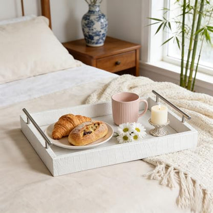 White Faux Leather Serving Tray, 16" x 12" Rectangular - color: Matte White