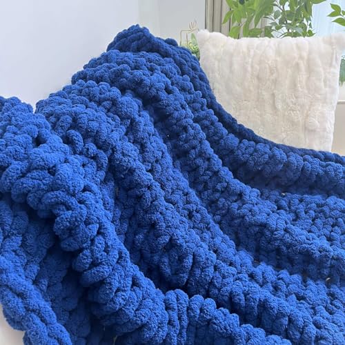 Soft Chunky Knit Throw Blanket for Couch, Cozy Warm Knitted Blankets - color: Navy Blue, size: 40\"x40\"(Small SizeThrow)
