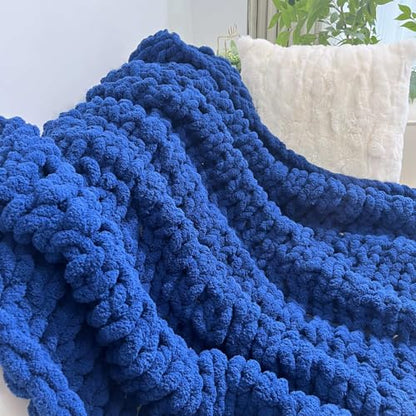 Soft Chunky Knit Throw Blanket for Couch, Cozy Warm Knitted Blankets - color: Navy Blue, size: 40\"x40\"(Small SizeThrow)