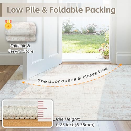 5x7 Washable Area Rug for Living Room Bedroom: Non-Slip Modern Beige White - color: Beige/White, size: 5' x 7' (Rectangular)