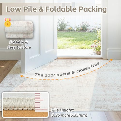 5x7 Washable Area Rug for Living Room Bedroom: Non-Slip Modern Beige White - color: Beige/White, size: 5' x 7' (Rectangular)