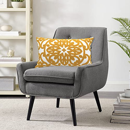 Alysheer Boho Embroidered Lumbar Throw Pillow Cover 12"x 20", 1pc Mustard - color: Gold, size: 20" x 12" (Pack of 1)