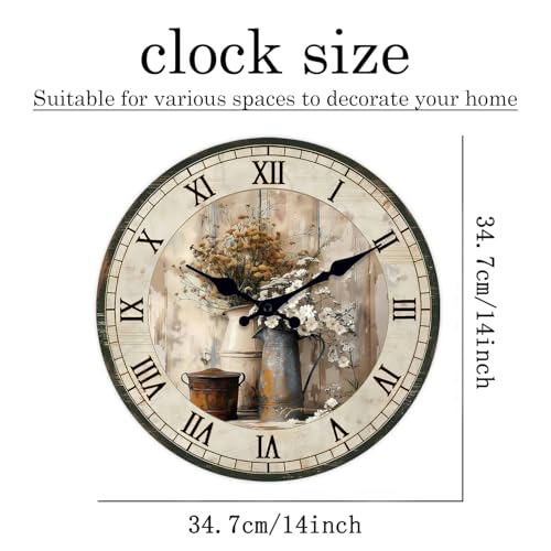 14 Inch Farmhouse Wall Clocks Battery Operated - color: Beige, size: 14 Inch