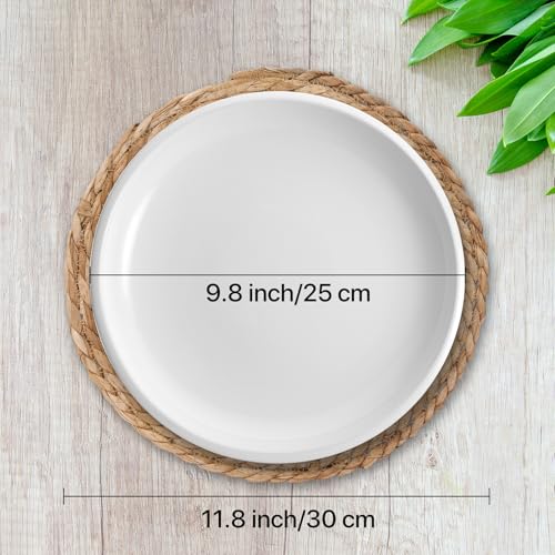 Round Woven Placemats Set of 4, with 72 Inches Long Farmhouse Macrame Table Runner Burlap Cotton Linen Table Runners Chargers for Dinner Plates, Beige & Brown - color: Beige & Brown, size: 12 x 72 Inches, 4Pcs Round