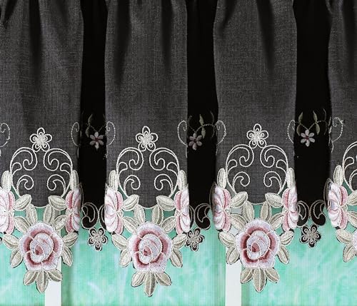 Today's Curtain Verona Reverse Embroidery Valance, 14", Black/Rose, 60" W X 14" L - color: Black/Rose, size: 60"W x 14"L (Pack of 1)