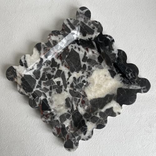 Vintage Natural Marble Tray Small Ornaments Scalloped Tray Handmade Storage Dish for Counter, Vanity, Dresser, Nightstand and Desk (Black White Brown) - color: Black White Brown