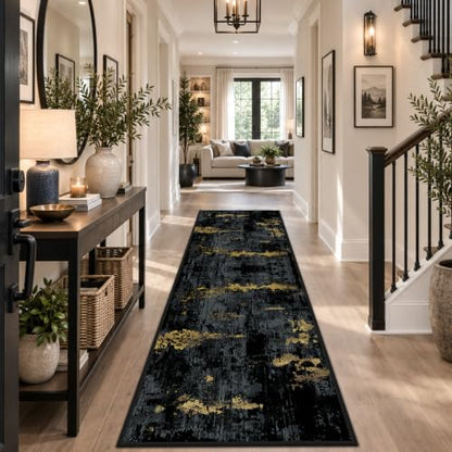 RELEANY Washable Runner 2'x8' Abstract Area Rug for Hallway Black Gold - color: Black/Gold, size: 2' x 8' (Runner)