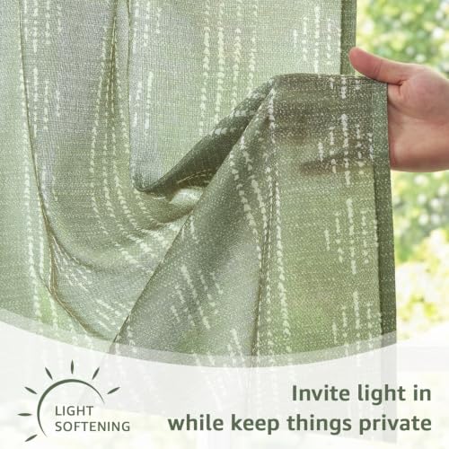 jinchan Linen Striped Tier Curtains for Kitchen Windows Boho - color: Boho Sage Green | on Beige, size: 26"W x 24"L (Pack of 2)