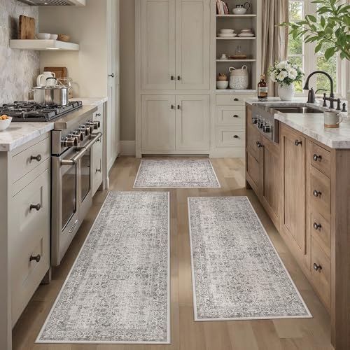HUGEAR 3-Piece Grey Neutral Kitchen Rug Set - color: Grey, size: 20"x32"+20"x48"+20"x59"