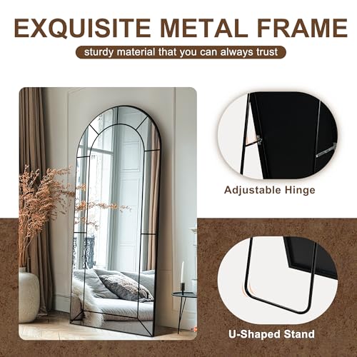 Delma Arched Window Pane Full Length Mirror, 22"x56", Black, Window Mirror - size: 56"L x 22"W