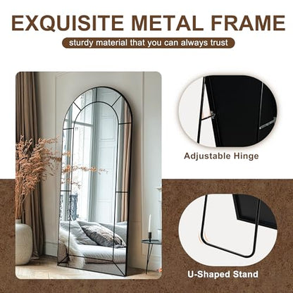 Delma Arched Window Pane Full Length Mirror, 22"x56", Black, Window Mirror - size: 56"L x 22"W
