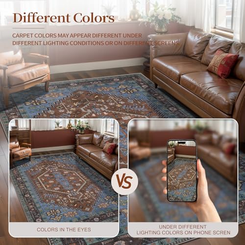 Ciicool 2x3ft Small Area Rug,Washable Boho Thin Mat for Entryway Kitchen - color: Brown/Blue, size: 2' X 3' (Rectangular)