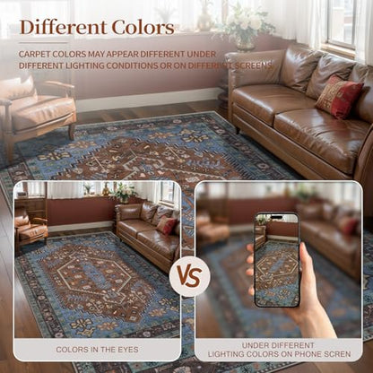 Ciicool 2x3ft Small Area Rug,Washable Boho Thin Mat for Entryway Kitchen - color: Brown/Blue, size: 2' X 3' (Rectangular)