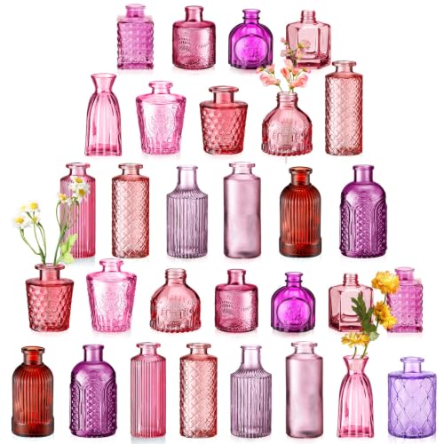 Yaomiao 30 Pcs Glass Bud Vases Centerpieces, Pink Purple Red Series - color: Pink Purple Red Series