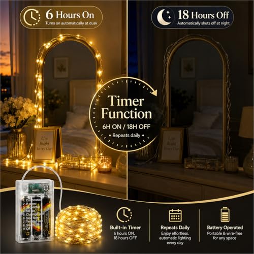 16FT 50LED Fairy Lights Battery Operated (Included), 2 Packs - color: Warm White, size: 2 Pack - Batteries Included