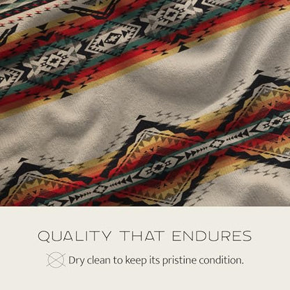 Pendleton Jacquard Unnapped Twin Blanket, 64 x 80 in, Heirloom Virgin Wool - color: Pagosa Springs Turquoise, size: Twin (64" x 80")