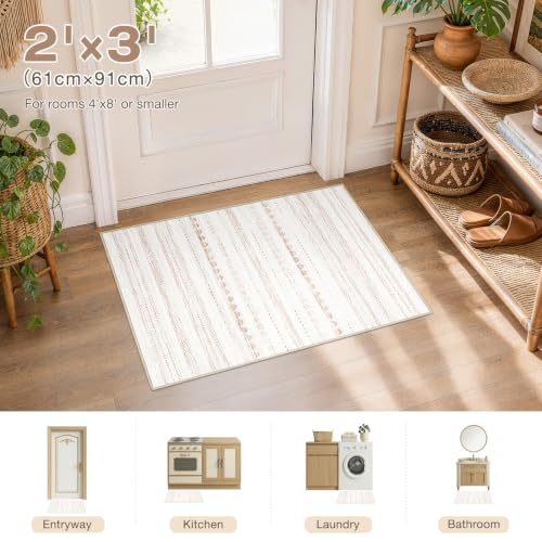 Nakagishi Boho 2x3 Washable Area Rug Non Slip Carpet for Entryway Beige - color: Beige Brown, size: 2' X 3' (Rectangular)