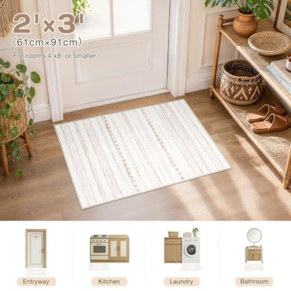 Nakagishi Boho 2x3 Washable Area Rug Non Slip Carpet for Entryway Beige - color: Beige Brown, size: 2' X 3' (Rectangular)