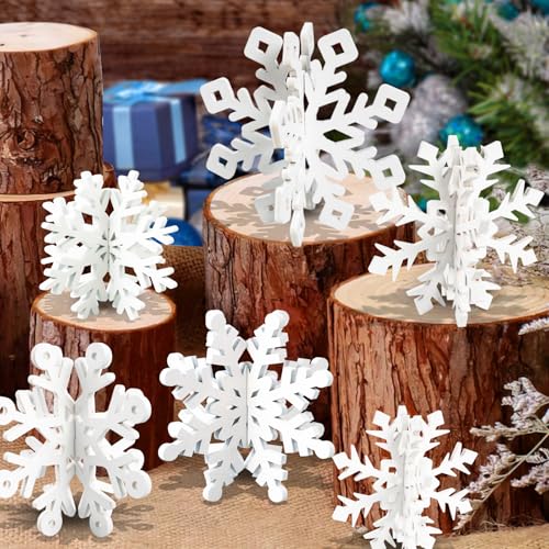 Wooden Snowflake Decoration, 3D White Christmas Table Decoration, Set of 18 - color: White, size: 18 set