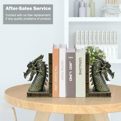 Copper Dragon Bookends for Shelves - 2 Pairs Heavy Book Ends, Objects Home Office Desk Bookshelf Decor - Unique Housewarming Gifts