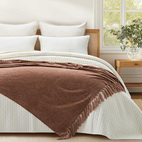 EverGrace Chenille Knit Throw Blanket for Couch, 60"x80", Clay - color: Clay, size: 60"x80"