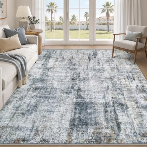 MXSANYOO 5x7 Area Rugs Washable Rug: Abstract Neutral Rugs Modern Non Slip Area Rug Stain Resistant Low Pile Indoor Carpet for Dining Room Bedroom Nursery Office (Multi Blue, 5'x7') - color: Multi Blue, size: 5' x 7' (Rectangular)