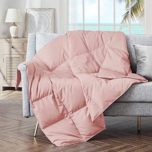 puredown® Soft Feather Down Throw Blanket Lightweight Packable Couch Throw for Indoor and Outdoor Use, Throw 50"X70", Pink - color: Pink, size: Throw
