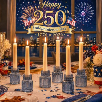 Hewory Glass Candlestick Holders Bulk, 10 PCS Blue Taper Candle Holders - color: Blue, size: 10PCS