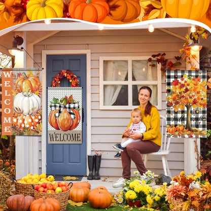 Tegeme 3 Pcs Fall Door Sign Flag Decoration Autumn Pumpkin Hanging Banner - style: Autumn