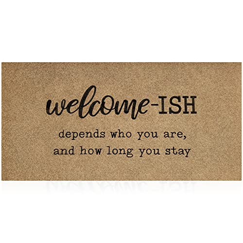 JJUUYOU Large Doormat for Hallway Welcome Mat for Front Door Outside Entryway Funny Welcome-ish Doormats 18"x47" Non Slip Rubber Backing Brown Low Profile Mats for Entry Patio Shoe Door mats - color: Welcome-ish-brown, size: 18" x 47"