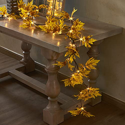 LITBLOOM Lighted Fall Garland with Timer 6FT 24 Warm White LED, Maple Leaf Vine with Lights Battery Operated for Mantle Fireplace Autumn Thanksgiving Harvest Decoration Indoor Outdoor - style: Yellow Maple