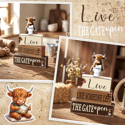Geelin 4 Pcs Highland Cow Bathroom Wooden Table Decorations - style: Highland Cow