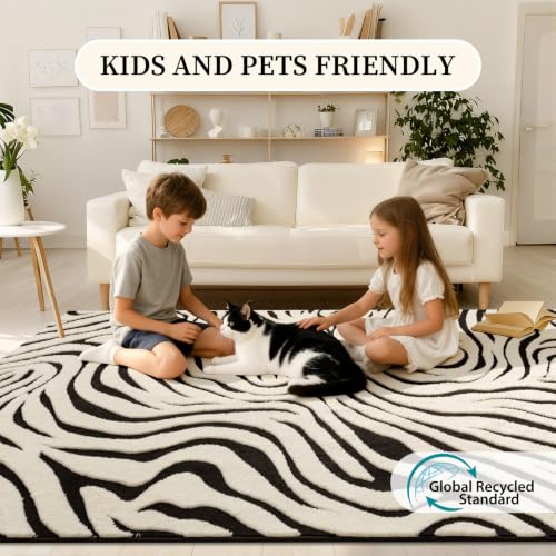 YIHOUSE Zebra Round Area Rugs 6ft: Modern Washable Non-Slip Circle Rug - color: Zebra (Black & Cream), size: 6' (Round)