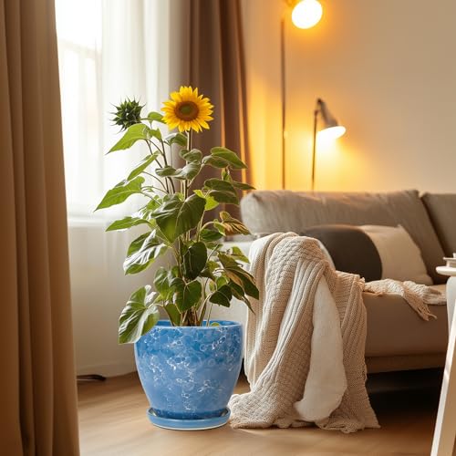 Ceramic Flower Pot - 10 Inch Planter with Drainage Hole and Saucer, Modern Large Planters, Decorative Plant Pot for Indoor Ourdoor, Room Home Garden Porch Decor, Plant Lover Gifts, Blue - color: Sky Blue, size: 10 Inch