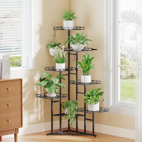 Quikraen 46" Tall Plant Stand Indoor,Multiple Tiers Corner Plant Shelf for Corner, 7-Tier Large Metal Flower Holder, Plant Rack for Home Decor, Patio (Black) - color: Black, size: 7-Tier
