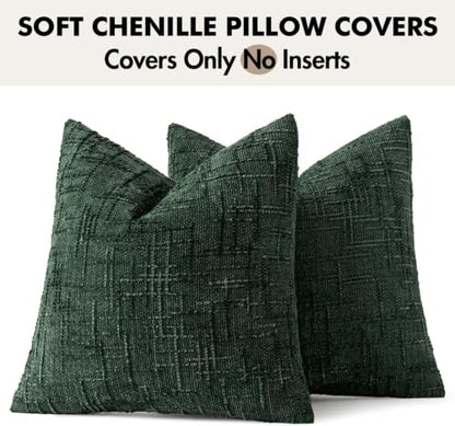 MIULEE Chenille Textured Throw Pillow Covers Dark Green 16x16 Set of 2 - color: Dark Green, size: 16" x 16" (Pack of 2)