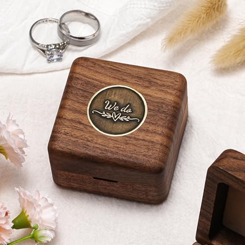 KWOOD We Do-Custom Wooden Wedding Ring Box, Personalized Metal Name Wooden Ring Box, Wedding Ceremony Ring Holder, Anniversary Birthday Gift Idea - style: T-We Do 02