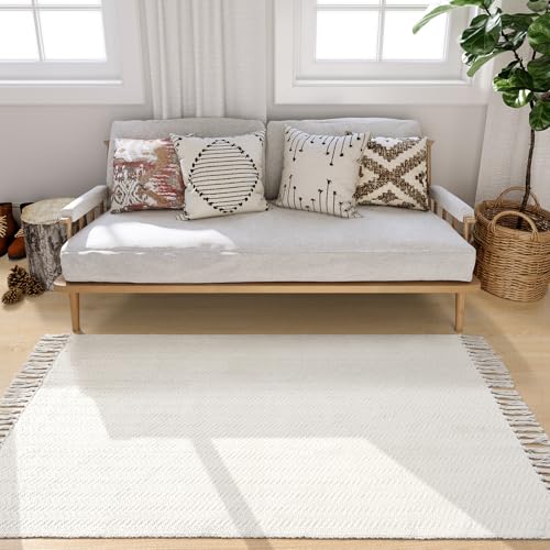 Lahome Boho Bathroom Rugs, 3x5 Washable Area Rug for Kitchen Bedroom Entry - color: Beige/White, size: 3' x 5' (Rectangular)