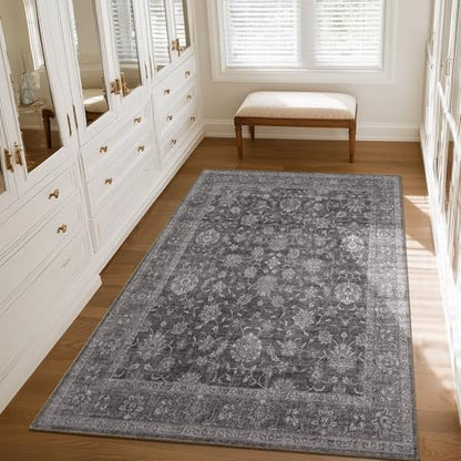 Washable 3x5 Entryway Rug, Non-Slip Door Mat, Charcoal Gray - color: Charcoal Gray, size: 3' x 5' (Rectangular)