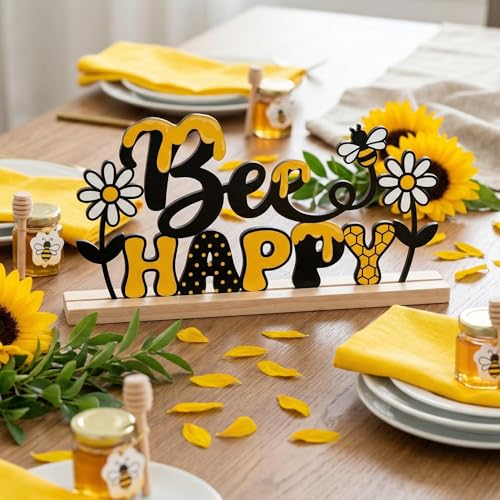 Bee Happy Table Decor Centerpiece, Bumble Bee Metal Table Sign - style: Bee Happy