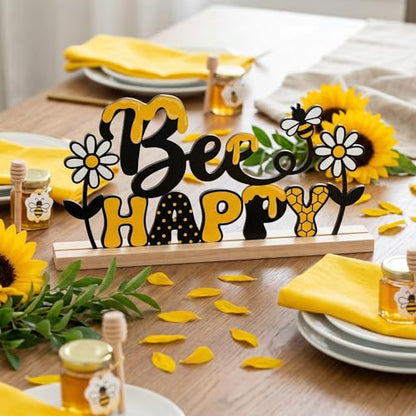 Bee Happy Table Decor Centerpiece, Bumble Bee Metal Table Sign - style: Bee Happy