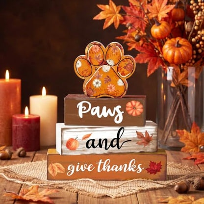 Amyhill 4 Pcs Fall Dog Paw Tiered Tray Wooden Table Sign Decor - style: Fall