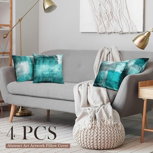 Teal Abstract Throw Pillow Covers 18x18 Set of 4 - color: Teals & Turquoise, size: 18" x 18" (Pack of 4)