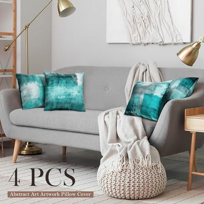 Teal Abstract Throw Pillow Covers 20x20 Set of 4 - color: Teals & Turquoise, size: 20" x 20" (Pack of 4)