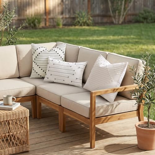 Mecatny Boho Outdoor Throw Pillow Covers 18x18 Set of 2 Beige & Black - color: Beige Black, size: 18" x 18" (Pack of 2)