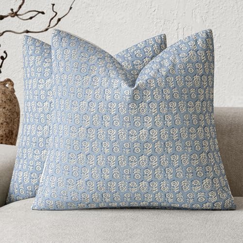 Foindtower Decorative Floral Print Throw Pillow Covers 18×18 Powder Blue - color: Powder Blue, size: 18" x 18" (Pack of 2)