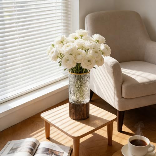 Artistic Wood Glass Vase,Wooden Base,Tall Vases Bottles for Flowers, Cylinder Vases for Wedding Centerpieces Table Shelf Decor(Asian) - style: Asian