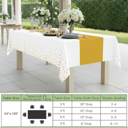 Smiry Disposable Rectangle Plastic 54 x 108 Inch Table Cloth 3 Pack - color: White and Gold