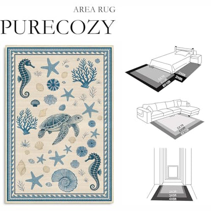 Coastal Nautical 2x6 Runner Rug for Hallway Kitchen Bedroom Sea Turtle - color: Coastal, size: 2' x 6' (Rectangular)