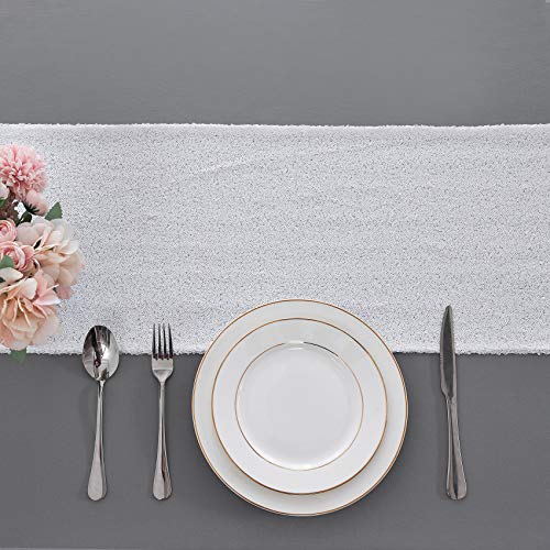 Pufogu 12 x 72 inches White Sequin Table Runner, 2 Packs - color: White